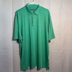 Roundtree & Yorke Performance Mens Green Striped Short Sleeve Polo Shirt XL